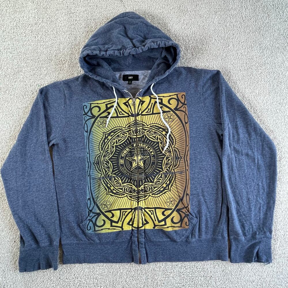 🔥OBEY Graffiti Sacred Geometry Printed Zip Up Hoodie Sweater Y2K Grunge Style